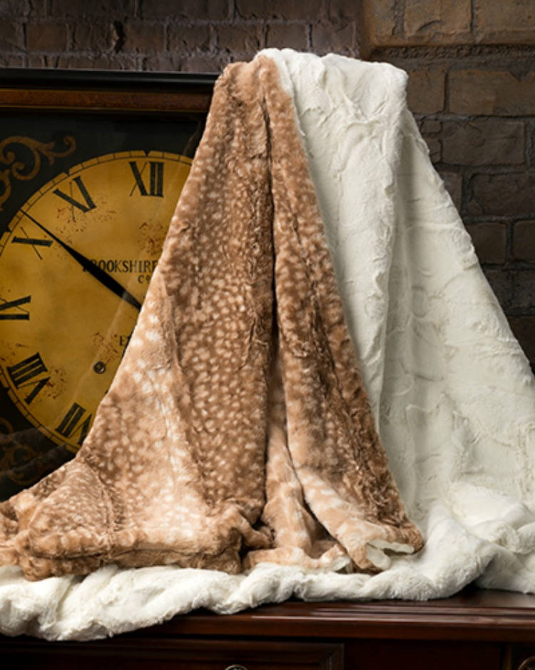 Deer Faux Fur Luxury Throw, Faux Fur Blanket with Fawn Print, Fur Minky Throw Blanket, Home Decor Luxury Bedding, Minky Adult Blanket,