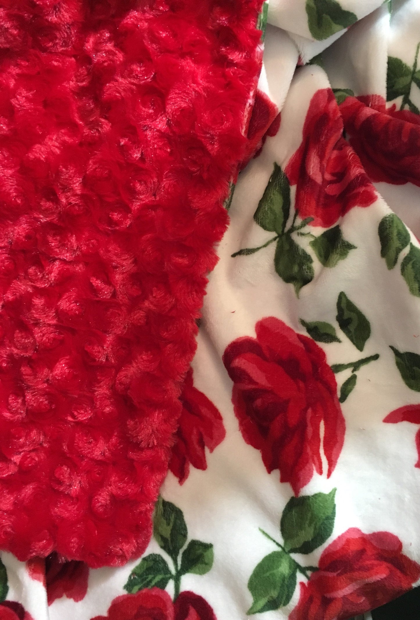 Red Rose Adult Minky Blanket, Floral Minky Throw Blanket, Dorm Room Blanket
