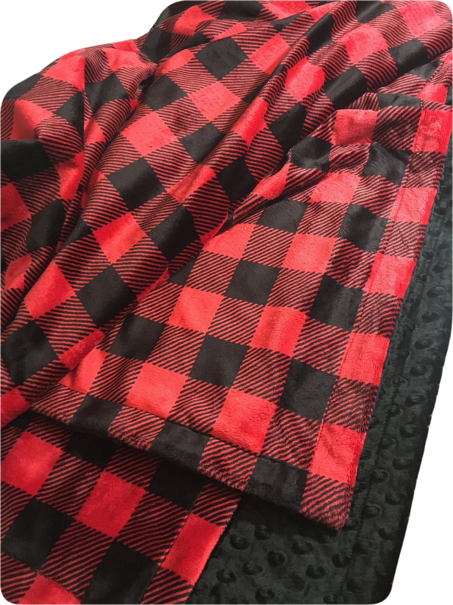 Buffalo Plaid Personalized Throw Blanket, Buffalo Check Minky Adult Blanket, Red and Black Woodland Dorm Room Blanket Size 50 x 60 in