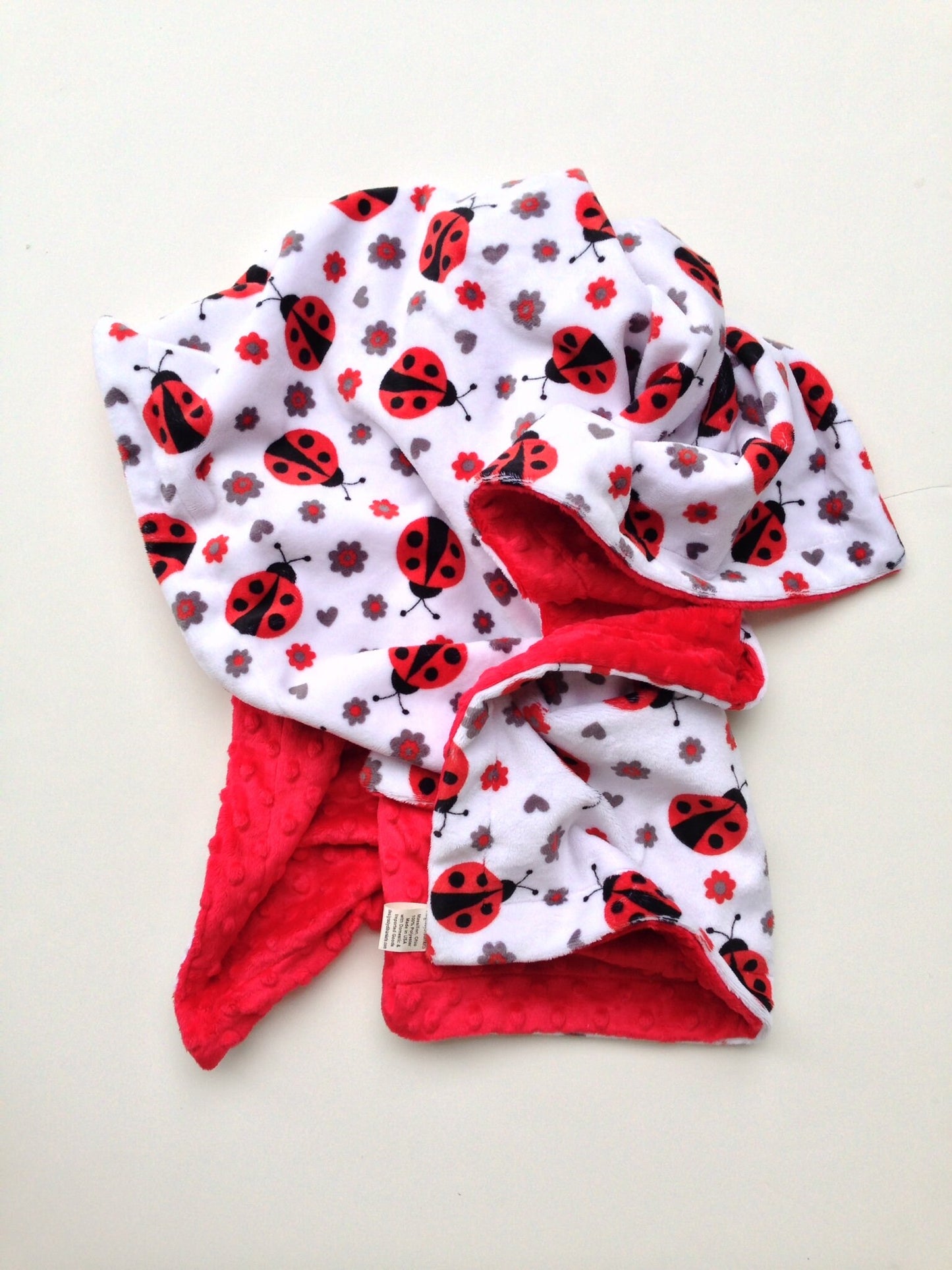 Minky Adult Throw Blanket, Lady Bug Blanket, Red Ladybug, Dorm Room Blanket, Red Grey Blanket, Lady Bug Bedding, Throw Blanket 50 X 60 in
