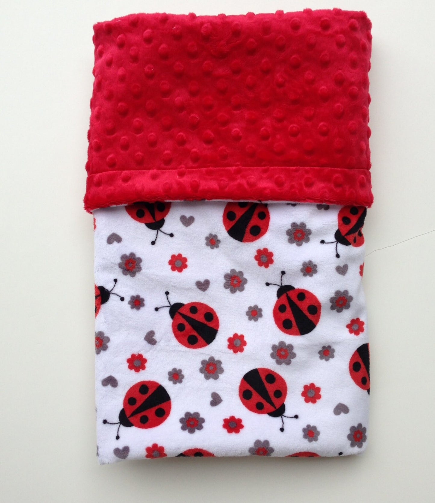 Minky Adult Throw Blanket, Lady Bug Blanket, Red Ladybug, Dorm Room Blanket, Red Grey Blanket, Lady Bug Bedding, Throw Blanket 50 X 60 in