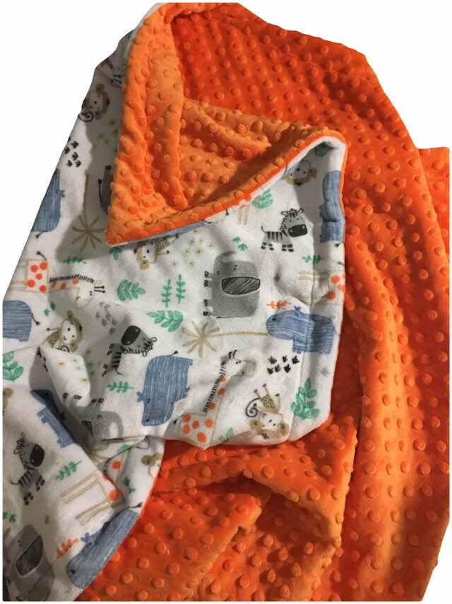 Zoo Animal Personalized Minky Baby Blanket, Elephant Blanket, Baby Shower Gift, Baby Boy or Baby Girl Blanket, Crib Blanket,