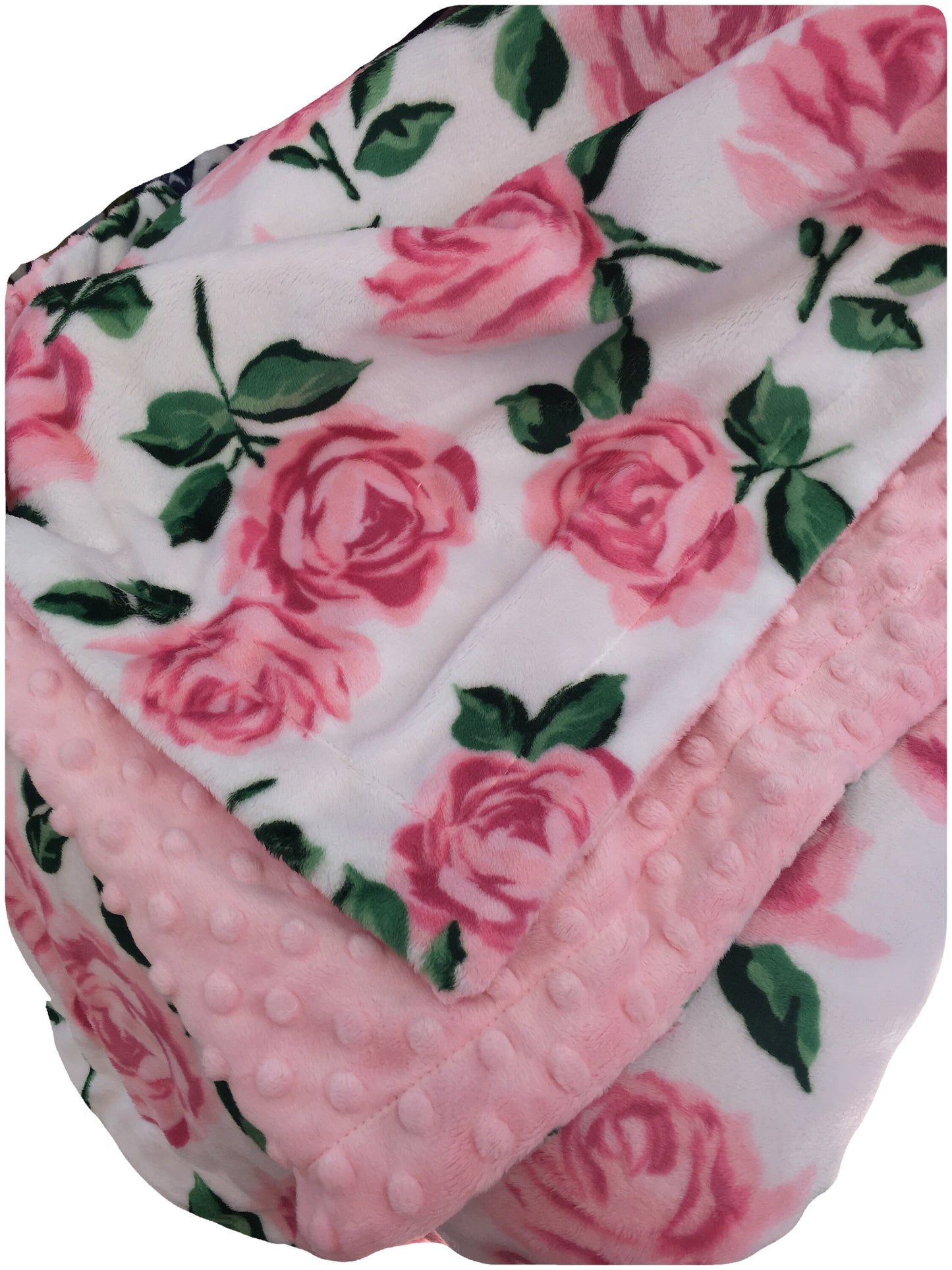 Personalized Pink Rose Floral Minky Blanket, Adult Pink Rose Throw Blanket Size 50 x 58 in