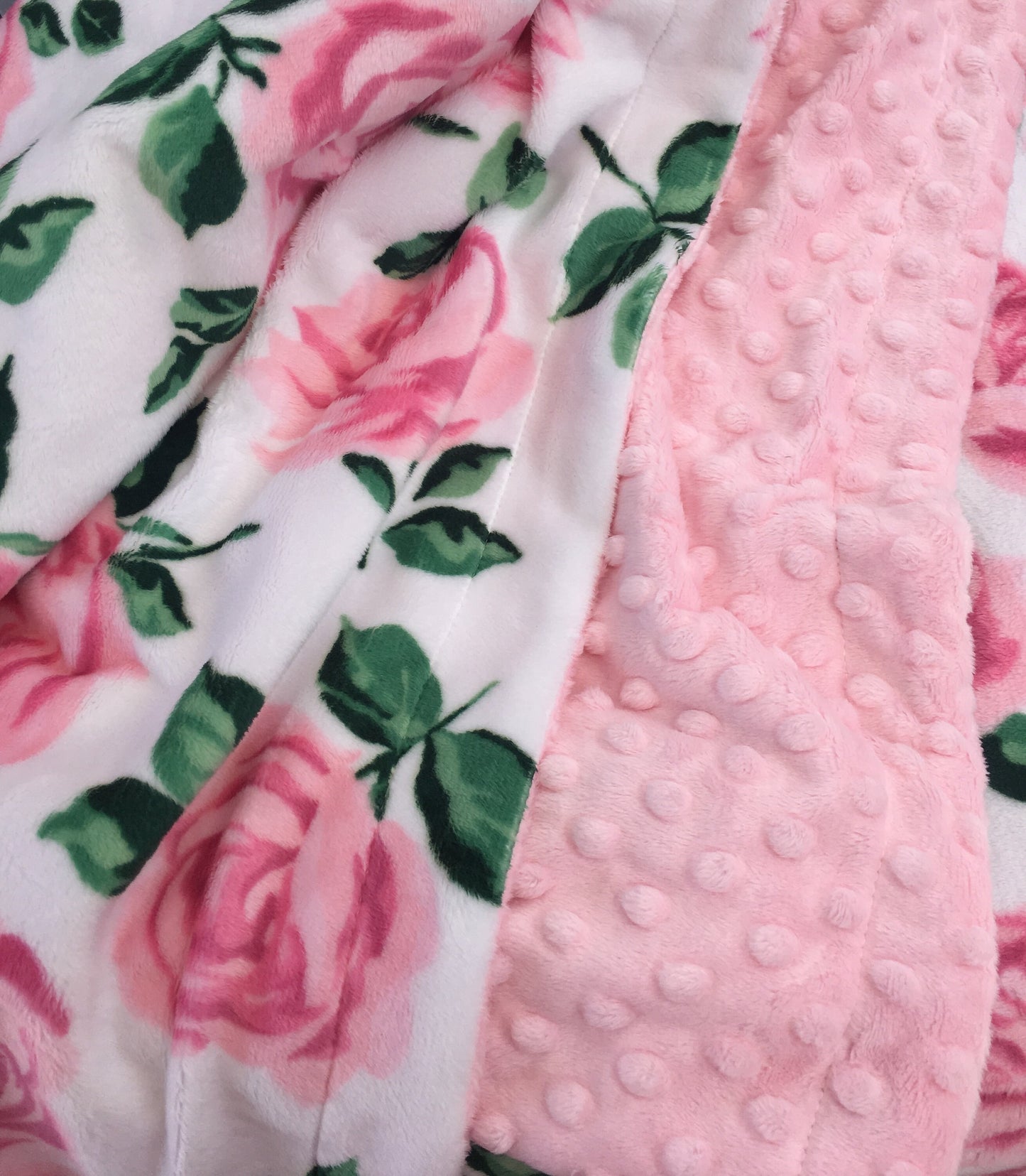 Personalized Pink Rose Floral Minky Blanket, Adult Pink Rose Throw Blanket Size 50 x 58 in