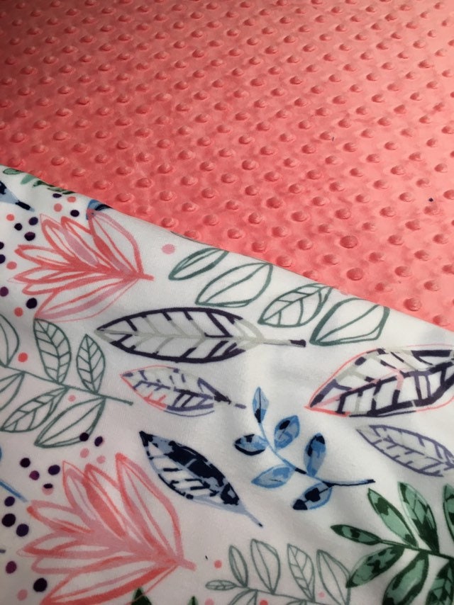 Personalized Adult Minky Throw Blanket, Modern Leaf, Botanical Print Minky Blanket
