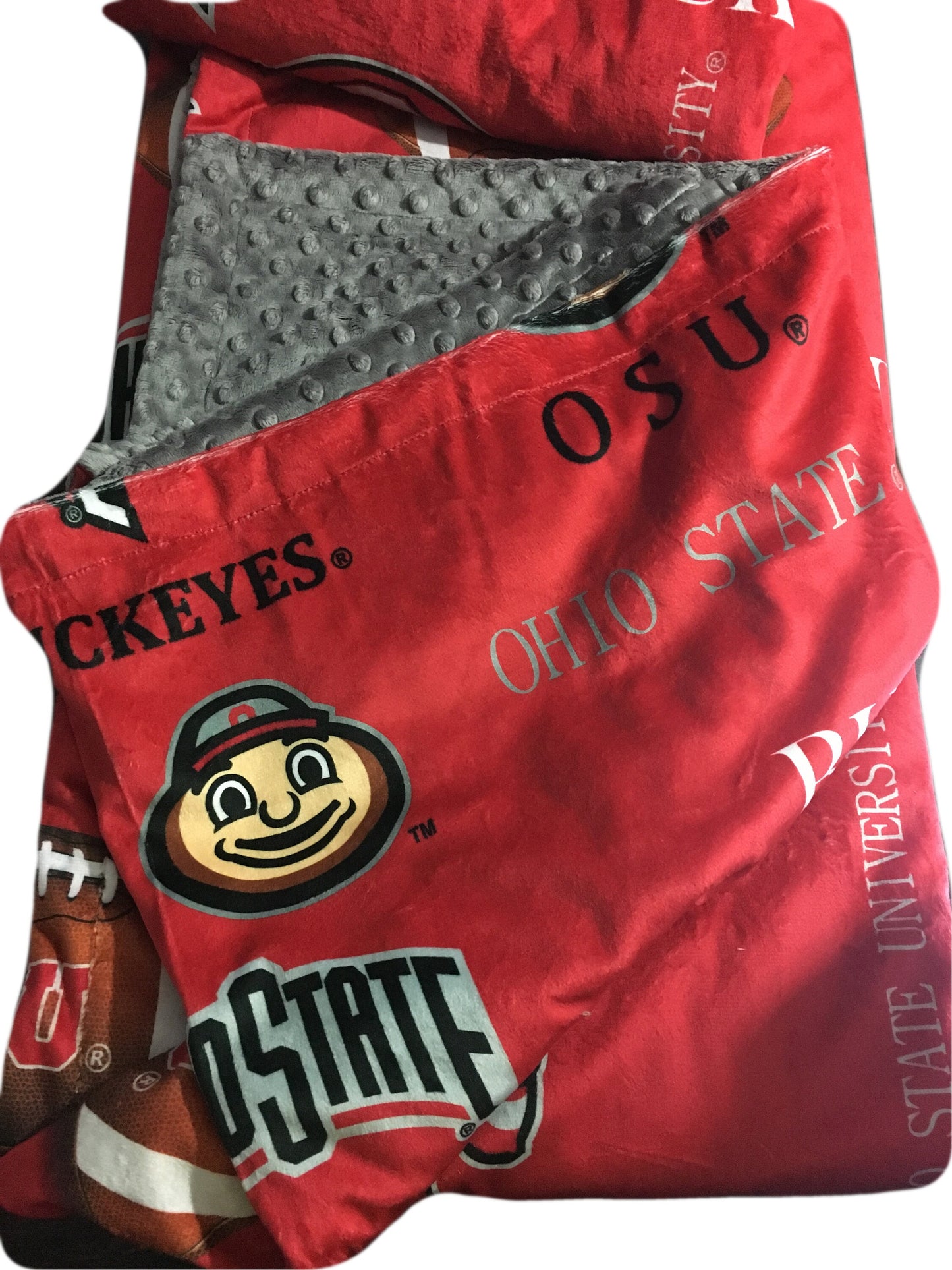 OSU Buckeyes, Ohio State Adult Minky Blanket, College Minky Blanket