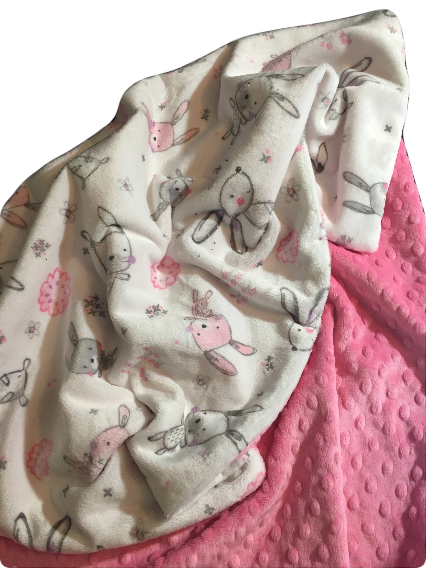 Personalized Pink Bunny Minky Baby Blanket, Baby Girl Blanket With Name. Rabbit Baby Blanket