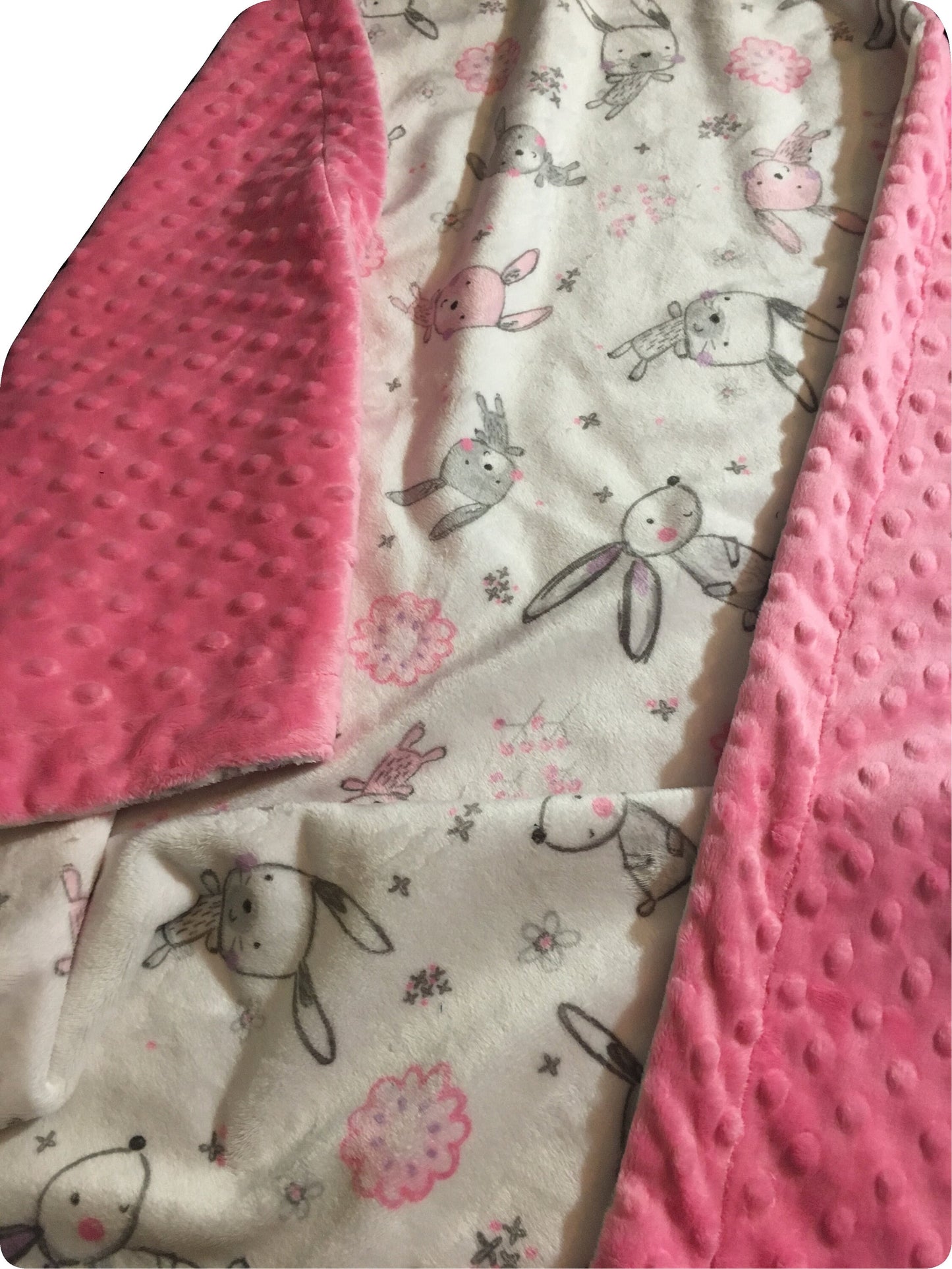 Personalized Pink Bunny Minky Baby Blanket, Baby Girl Blanket With Name. Rabbit Baby Blanket