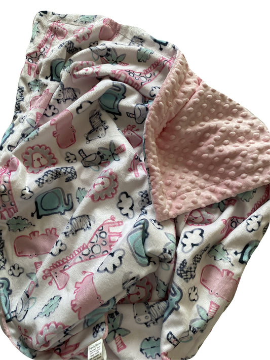 Pink Personalized Zoo Animal Minky Baby Blanket, Safari Theme Pink Baby Girl Blanket, Girl Baby Shower Gift Elephant, Giraffe