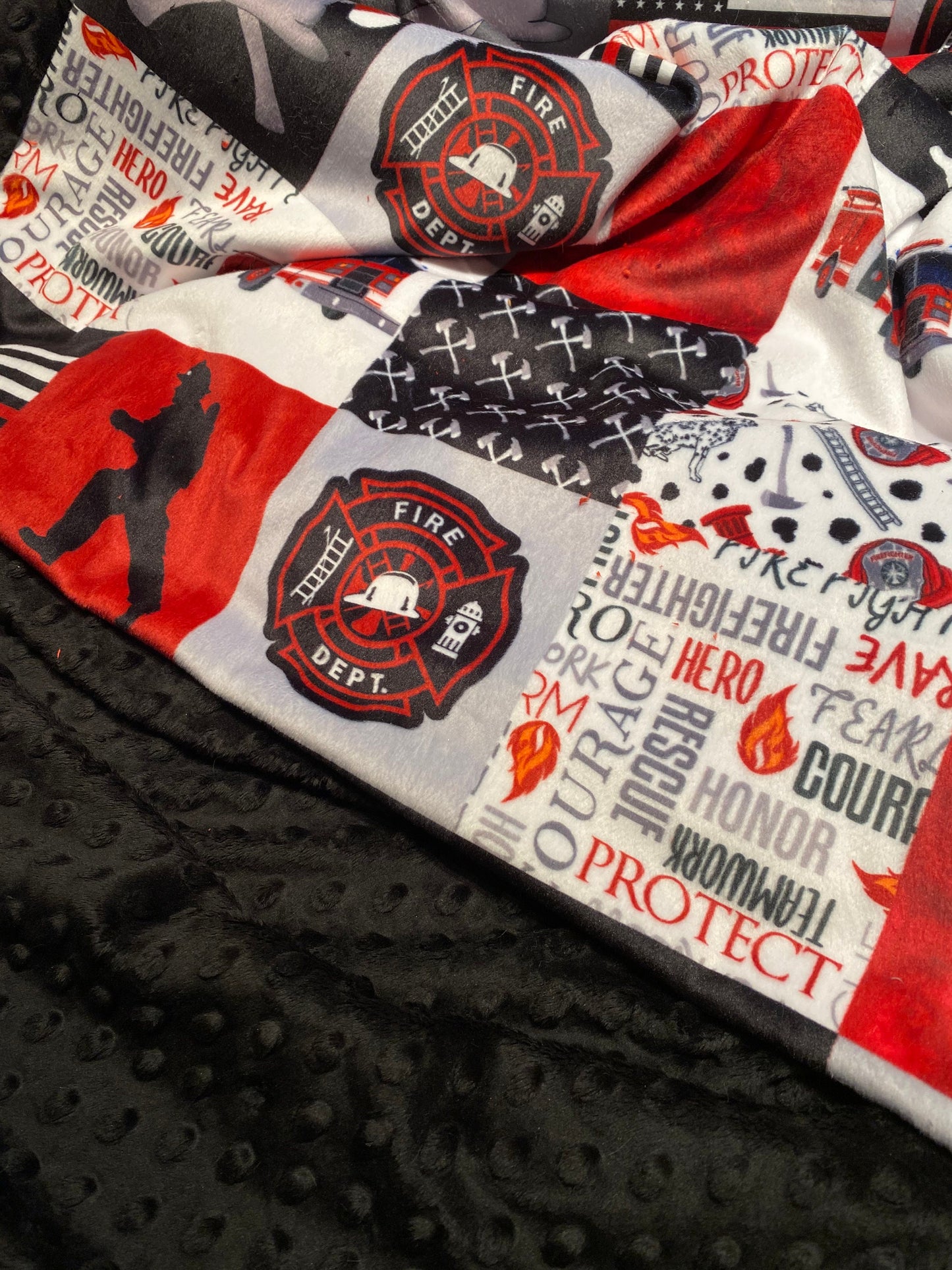 Fireman Minky Blanket, Personalized Minky Baby Blanket, Fire Truck Blanket, Emergency Services, Minky Blanket ky Baby Boy or Baby Girl Blanket,