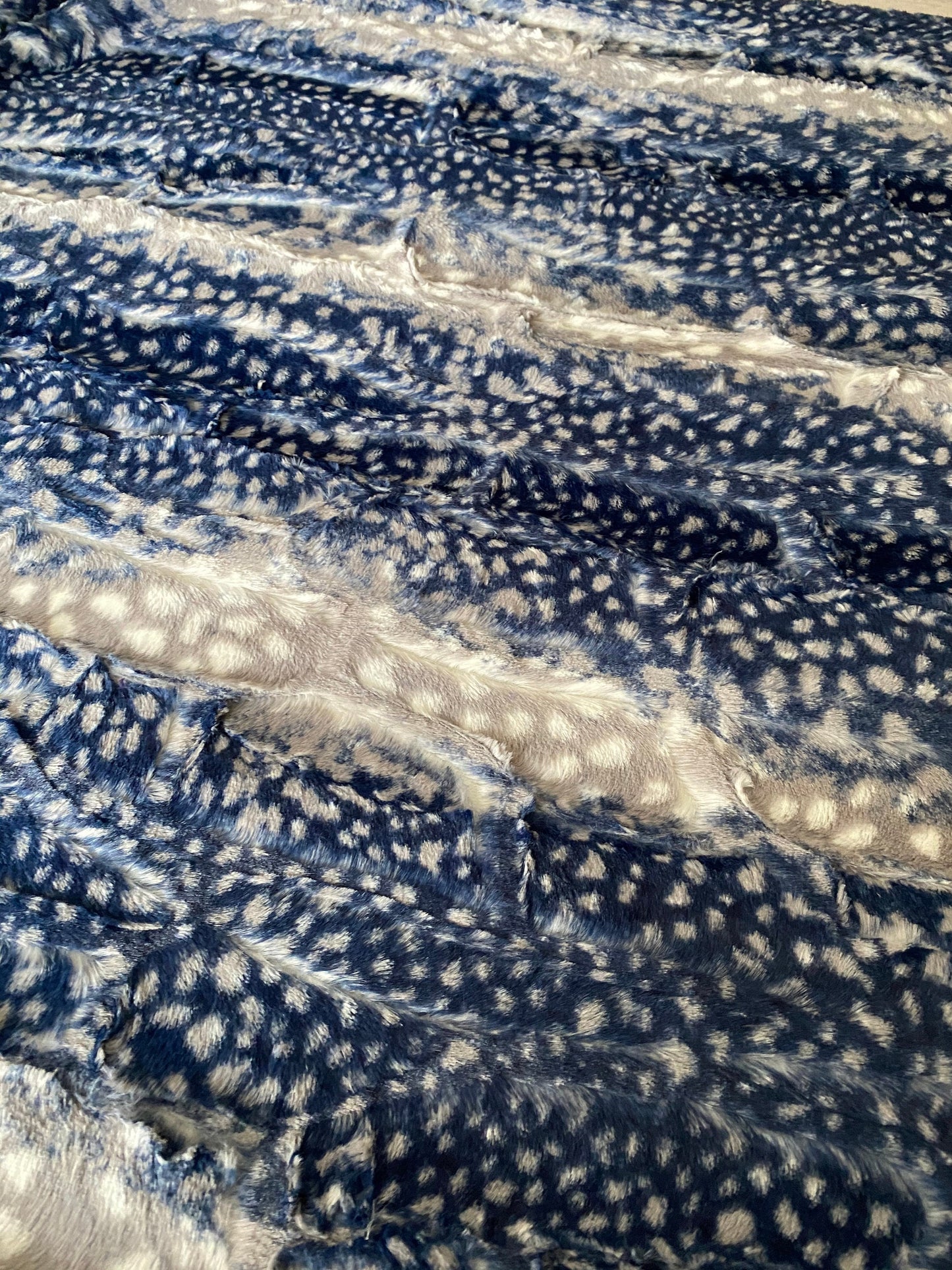 Fawn Faux Fur Minky Throw Blanket, Navy Faux Fur Minky Adult Blanket , Blue Faux Fur Fawn Minky Blanket
