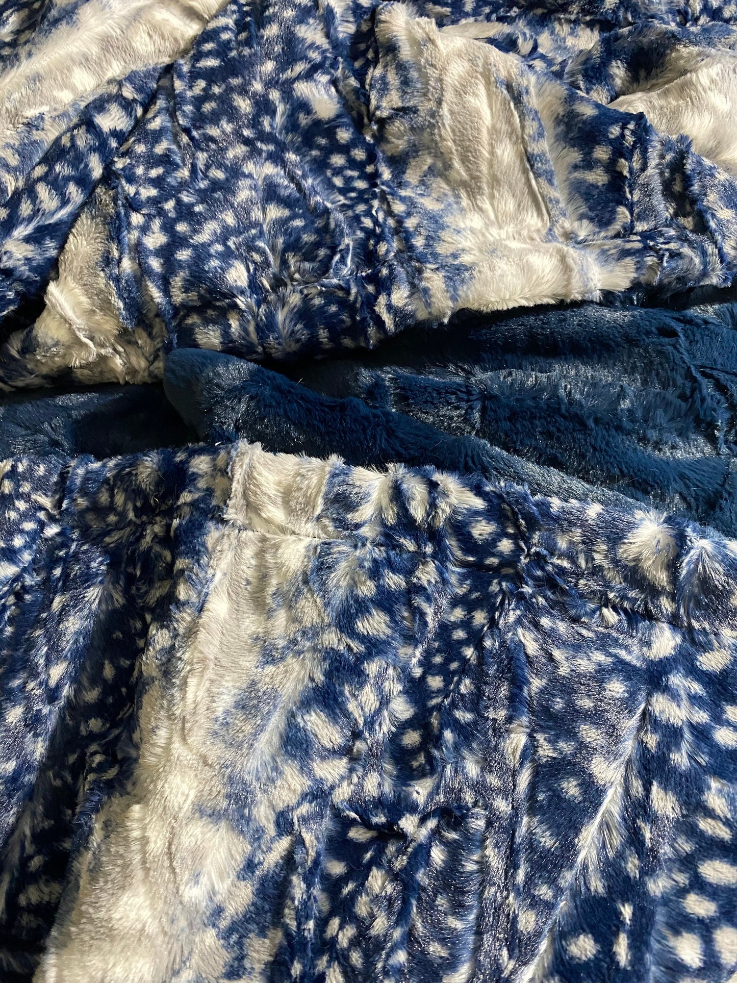 Fawn Faux Fur Minky Throw Blanket, Navy Faux Fur Minky Adult Blanket , Blue Faux Fur Fawn Minky Blanket