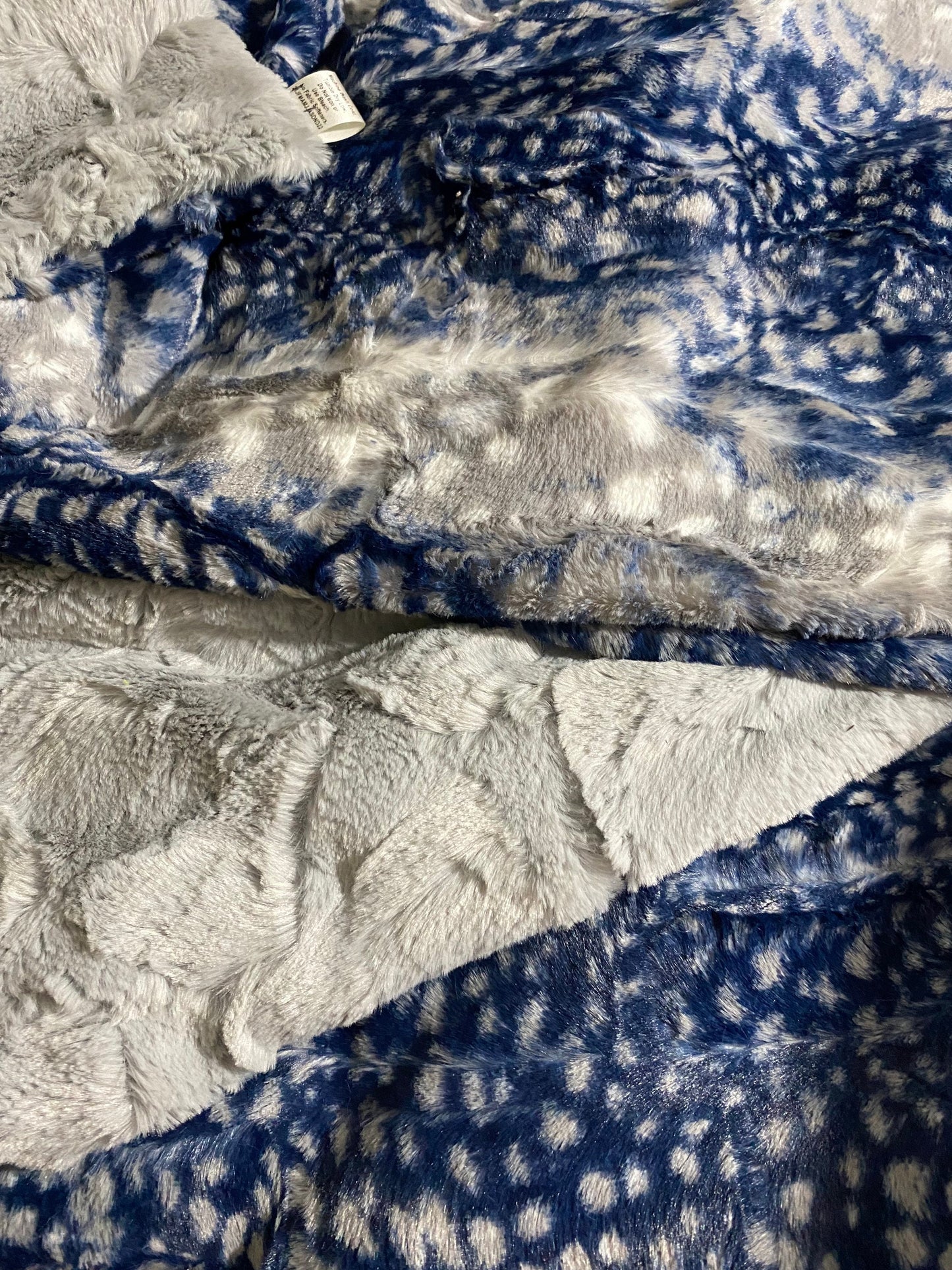 Fawn Faux Fur Minky Throw Blanket, Navy Faux Fur Minky Adult Blanket , Blue Faux Fur Fawn Minky Blanket