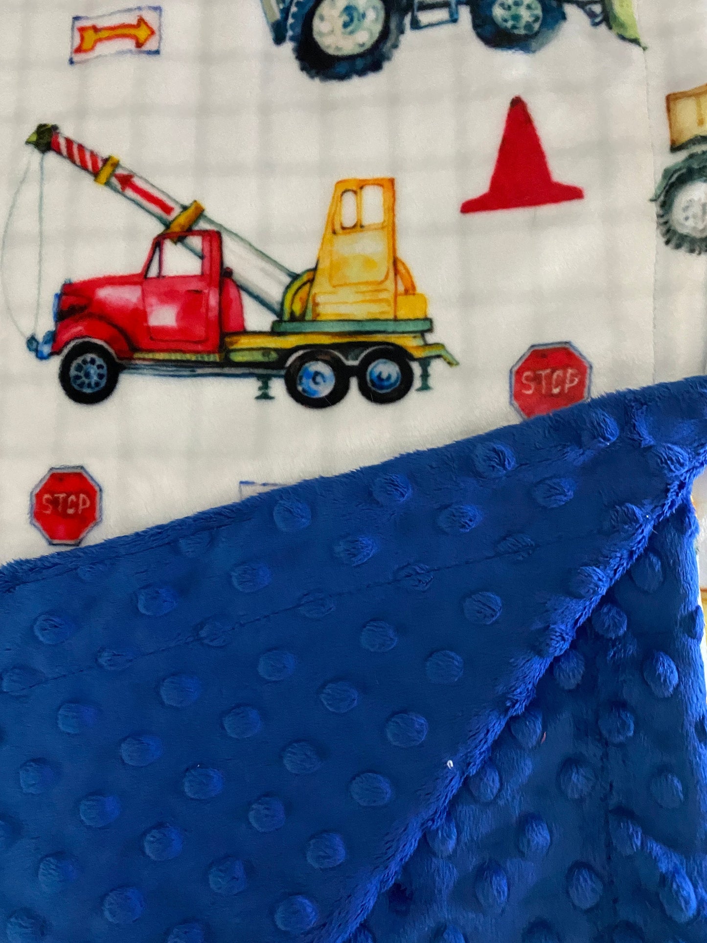 Construction Theme Minky Baby Blanket. Personalized Baby Boy Blanket Construction Equipment