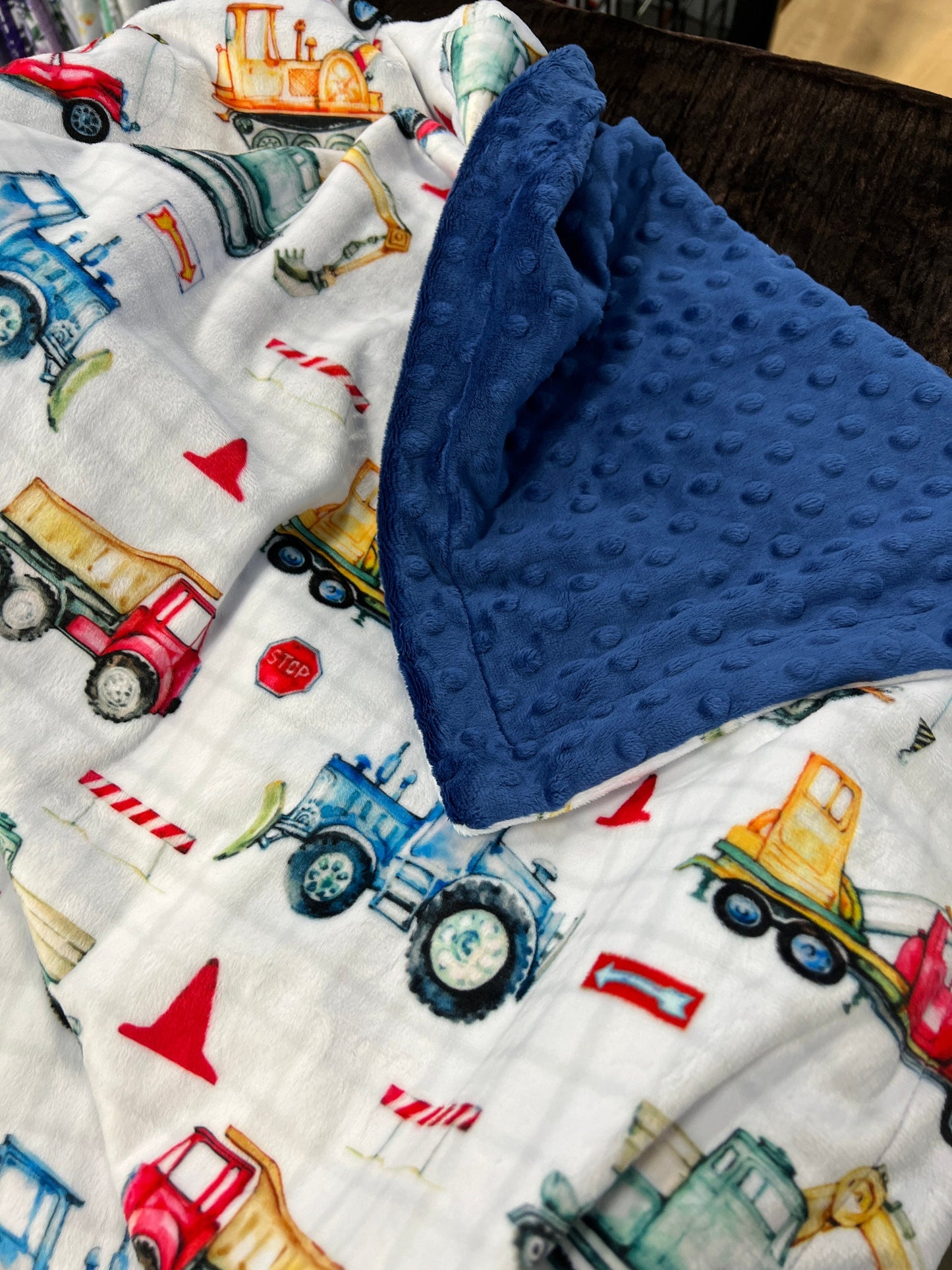Construction Theme Minky Baby Blanket. Personalized Baby Boy Blanket Construction Equipment