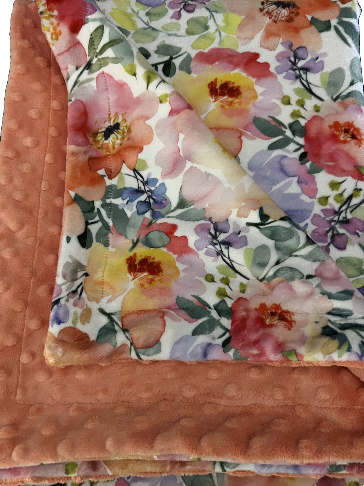 Floral Garden Minky Baby Blanket, Personalized Minky Blanket, Watercolor Floral Baby Blanket. Baby Girt Gift