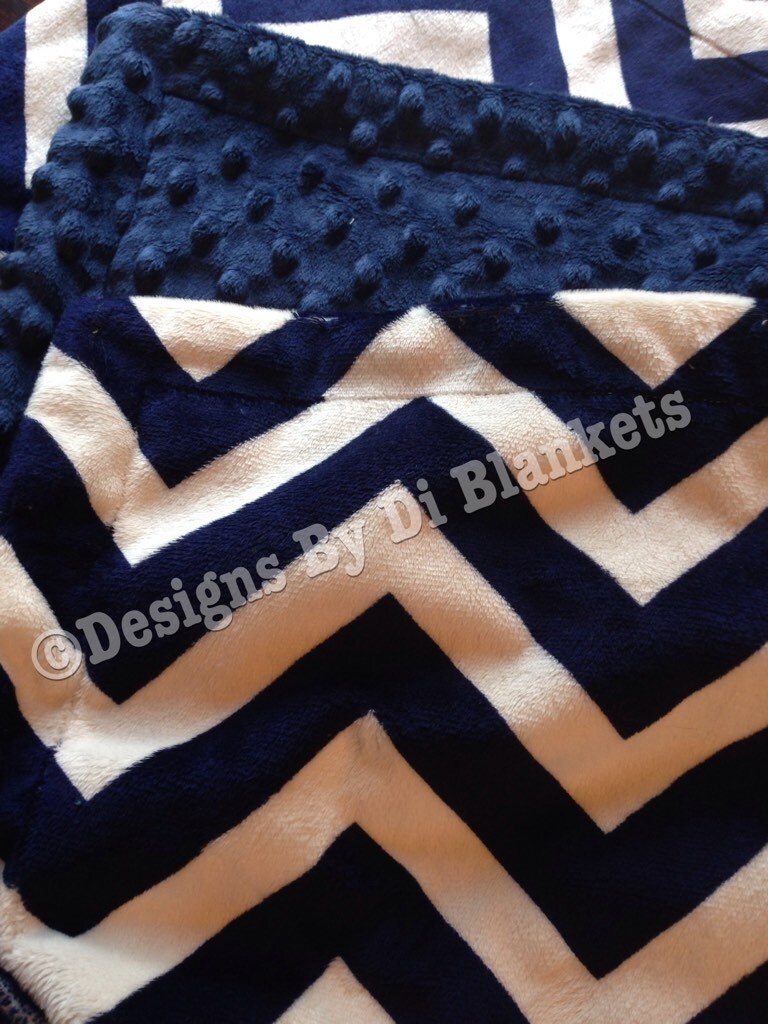Navy Chevron Minky Baby Blanket-Chevron Crib Blanket -Nautical Nursery Blanket- Minky Crib Blanket - Baby Boy's Blanket 36 x 45