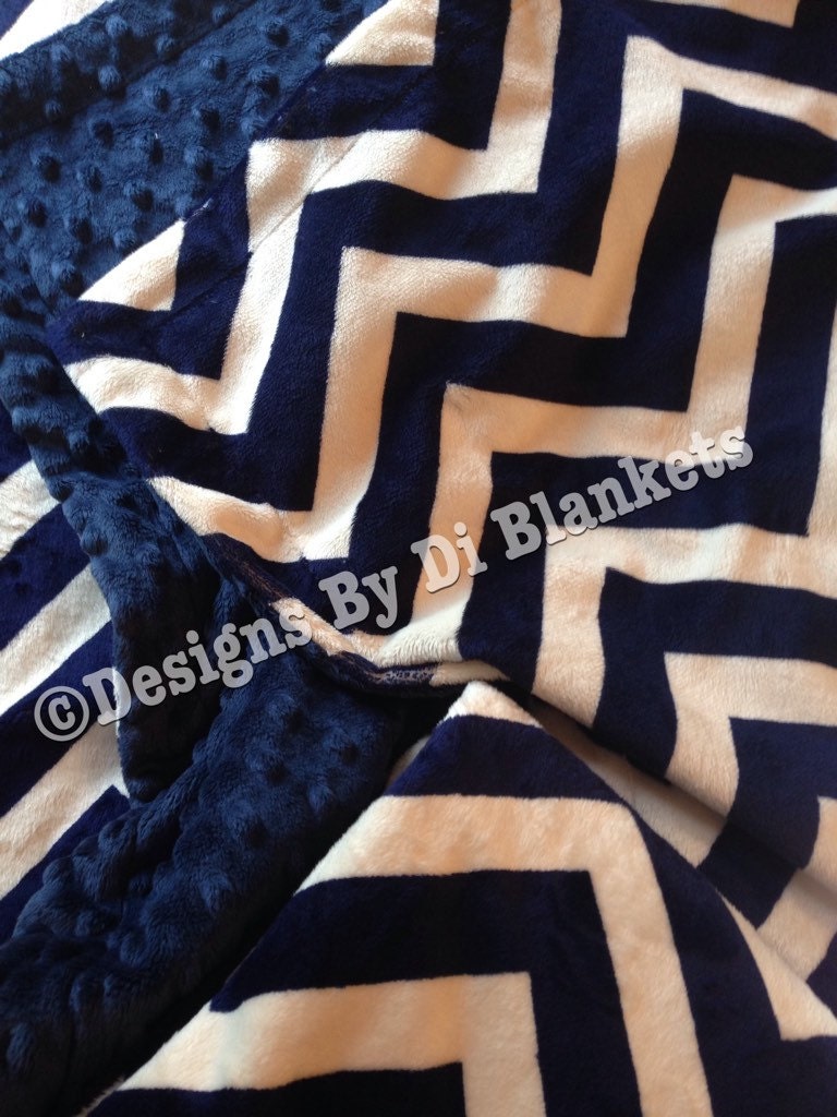 Navy Blue Chevron Adult Minky Throw Blanket, Dorm Room Blanket, Navy Chevron Blanket, Minky Adult Blanket, Couch Throw Size 50 x 60
