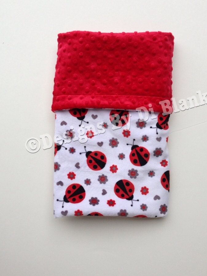 Minky Baby Blanket, Lady Bug Blanket, Kids Minky Blanket, Red Grey Blanket, Baby Girl Blanket, Crib Blanket 36 X 45 in