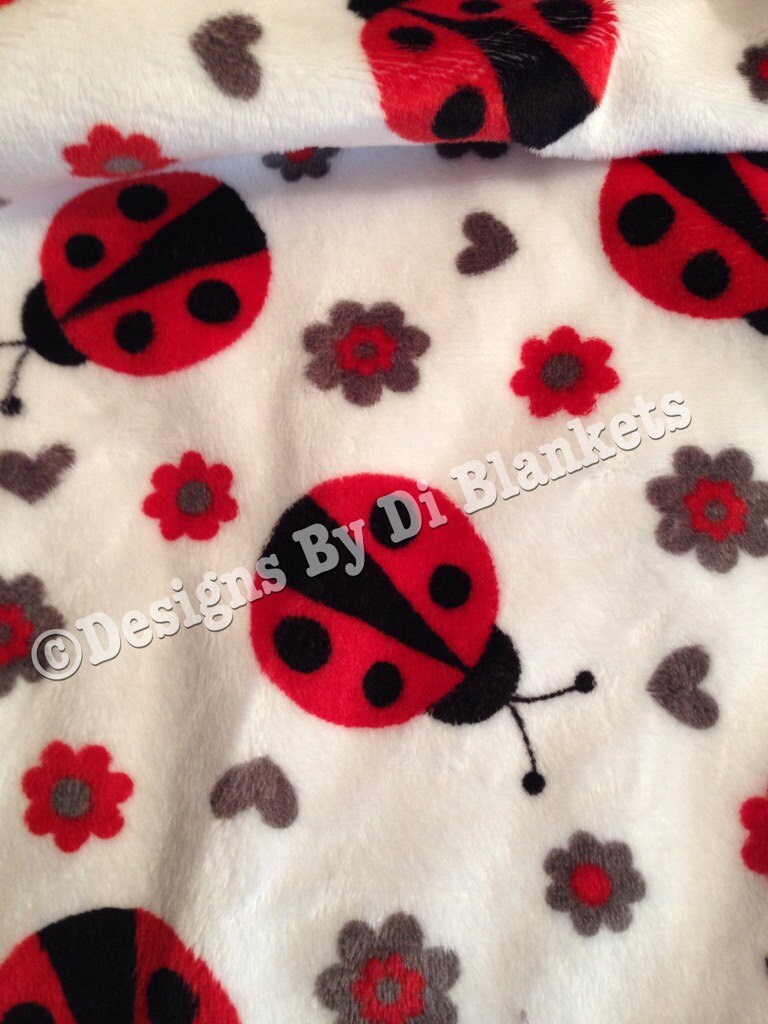 Minky Adult Throw Blanket, Lady Bug Blanket, Red Ladybug, Dorm Room Blanket, Red Grey Blanket, Lady Bug Bedding, Throw Blanket 50 X 60 in