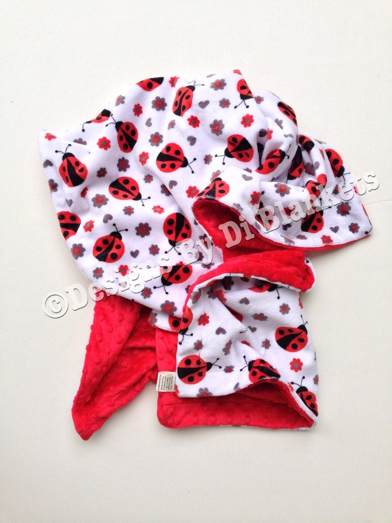 Minky Baby Blanket, Lady Bug Blanket, Kids Minky Blanket, Red Grey Blanket, Baby Girl Blanket, Crib Blanket 36 X 45 in