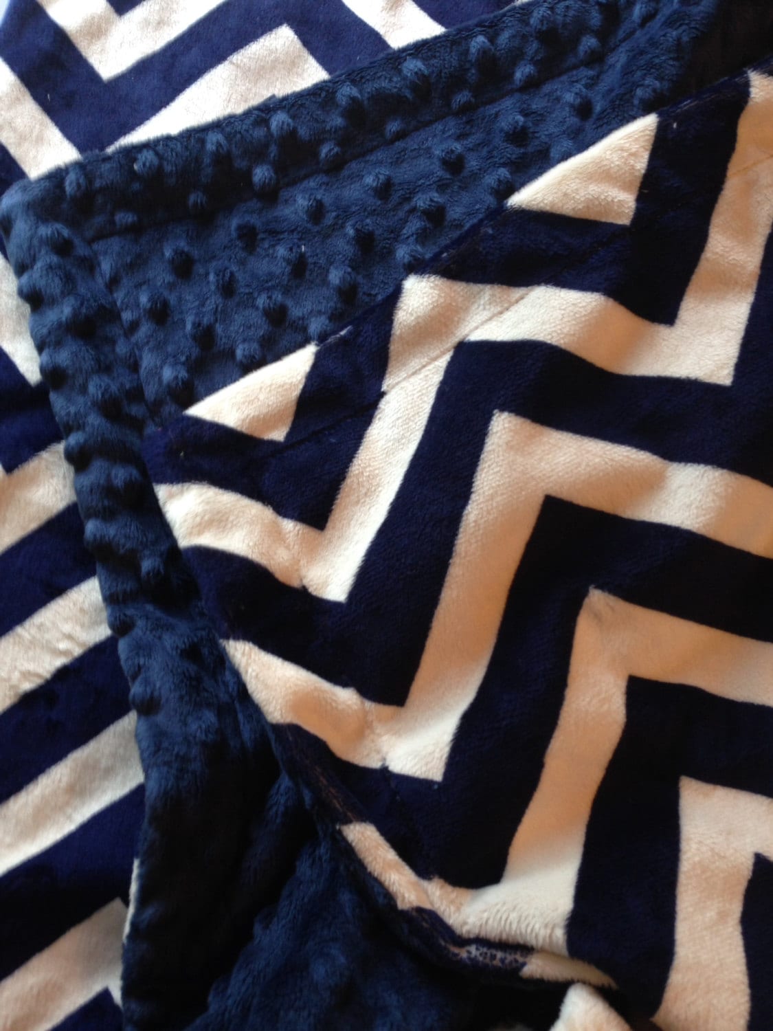Navy Chevron Minky Baby Blanket-Chevron Crib Blanket -Nautical Nursery Blanket- Minky Crib Blanket - Baby Boy's Blanket 36 x 45