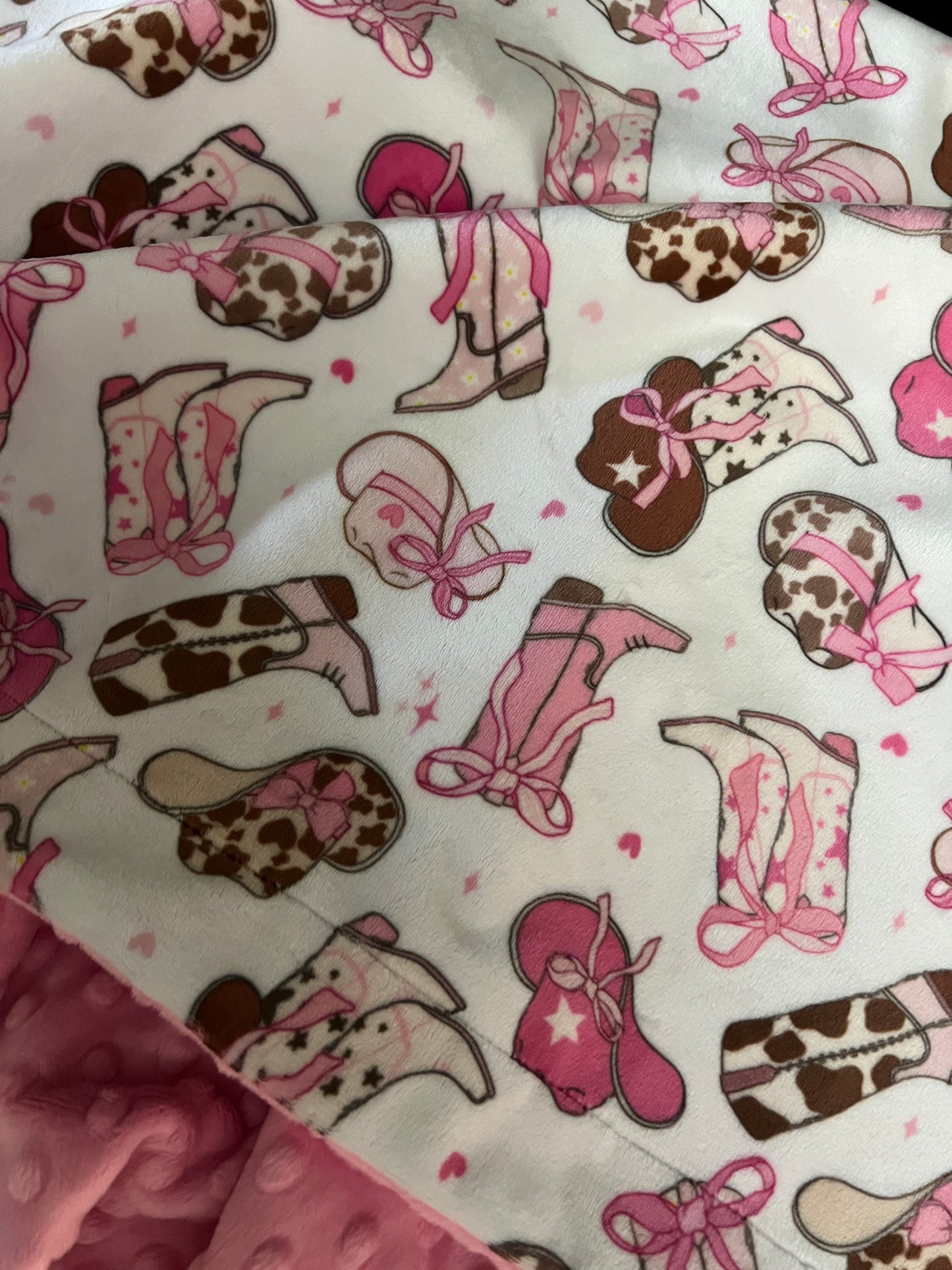 Pink Cowboy Boot Baby Blanket, Baby Girl Shower Gift,Western Baby Blanket