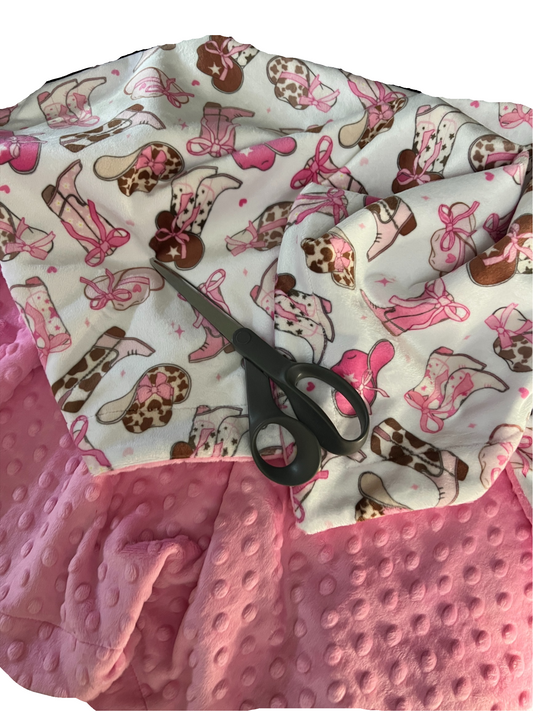 Pink Cowboy Boot Baby Blanket, Baby Girl Shower Gift,Western Baby Blanket