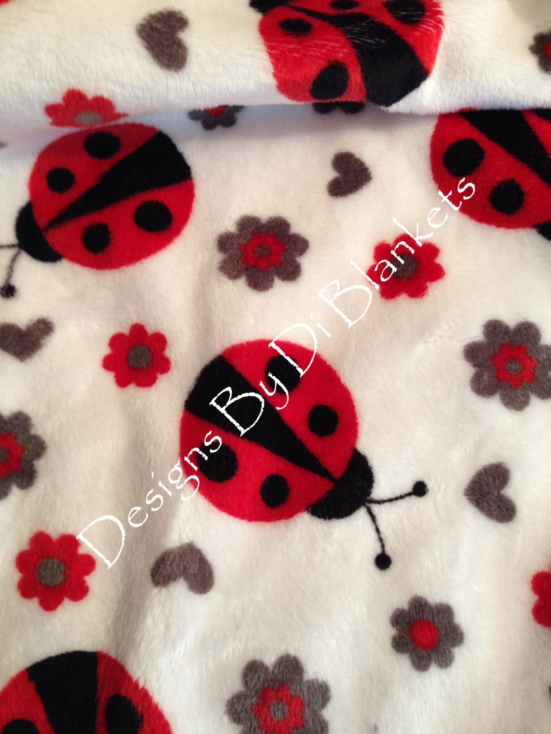 Minky Toddler Blanket, Ladybug Blanket, Red Ladybug, Red Grey Blanket, Minky Boy Blanket, Minky Girl Blanket, Lap Blanket 40 x 50 in