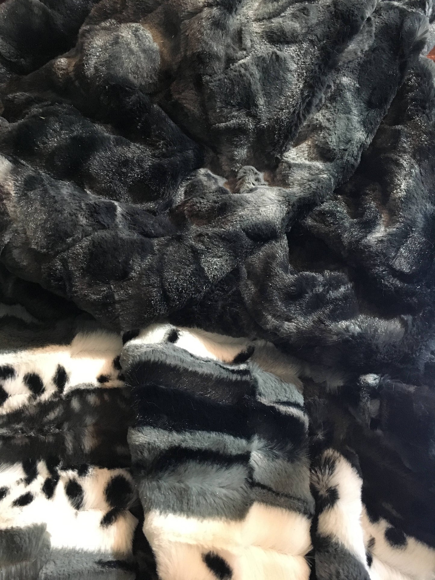 Black Leopard Faux Fur Blanket, Luxury Fur Throw,  Adult Minky Throw Blanket, Luxury Home Decor
