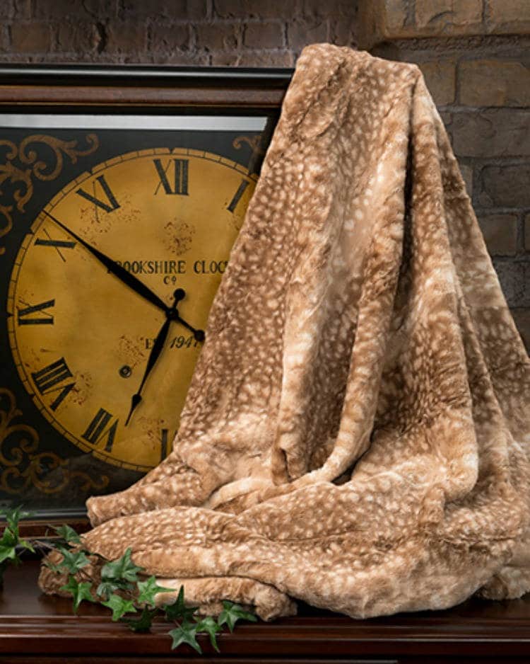 Deer Faux Fur Luxury Throw, Faux Fur Blanket with Fawn Print, Fur Minky Throw Blanket, Home Decor Luxury Bedding, Minky Adult Blanket,