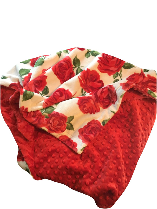 Red Rose Adult Minky Blanket, Floral Minky Throw Blanket, Dorm Room Blanket