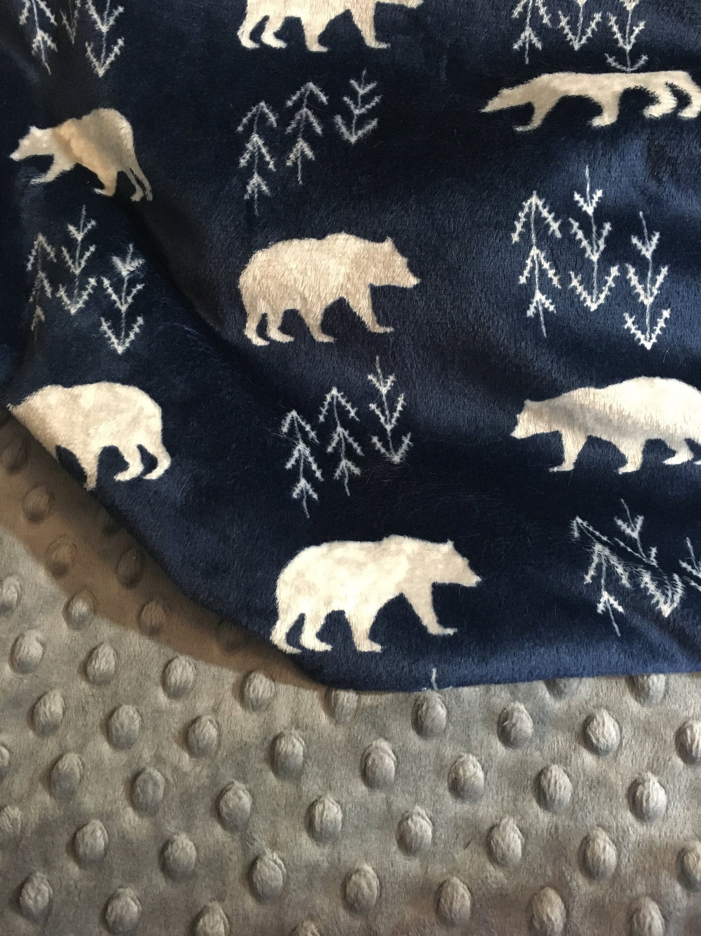 Personalized Bear Minky Baby Blanket, Polar Bear Print Baby Boy Blanket, Bear Blanket, Stroller Blanket,