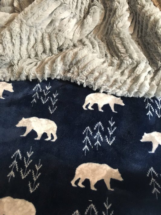 Personalized Bear Minky Baby Blanket, Polar Bear Print Baby Boy Blanket, Bear Blanket, Stroller Blanket,