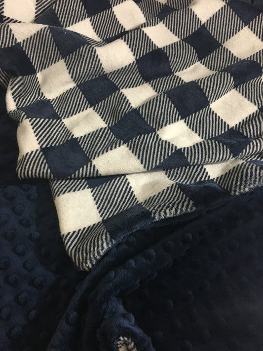 Buffalo Check Personalized Adult Minky Blanket, Plaid Navy and White, Minky Throw Blanket, Buffalo Check Throw Blanket