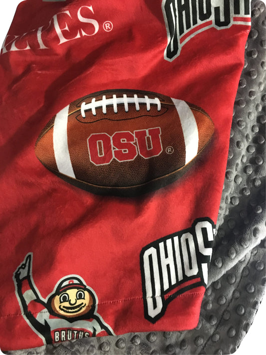 OSU Buckeyes, Ohio State Adult Minky Blanket, College Minky Blanket