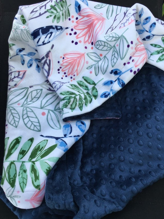 Personalized Adult Minky Throw Blanket, Modern Leaf, Botanical Print Minky Blanket