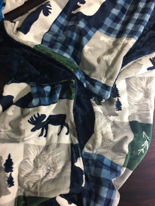 Personalized Baby Blanket, Minky Deer Blanket, Patchwork Print Minky Baby Blanket, Woodland Animal