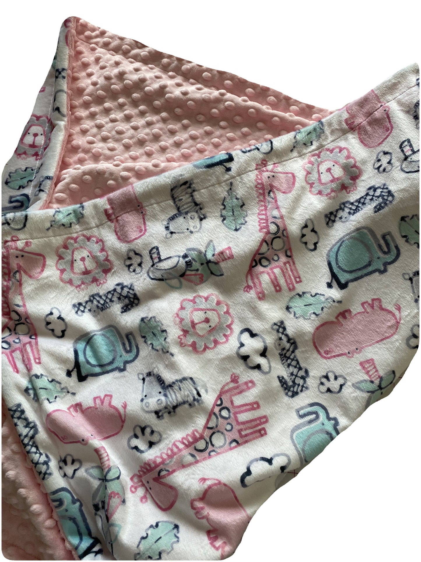 Pink Personalized Zoo Animal Minky Baby Blanket, Safari Theme Pink Baby Girl Blanket, Girl Baby Shower Gift Elephant, Giraffe