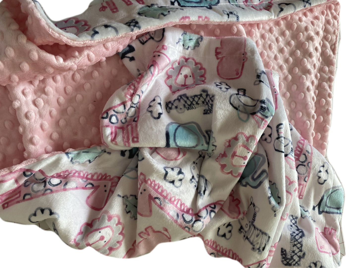 Pink Personalized Zoo Animal Minky Baby Blanket, Safari Theme Pink Baby Girl Blanket, Girl Baby Shower Gift Elephant, Giraffe