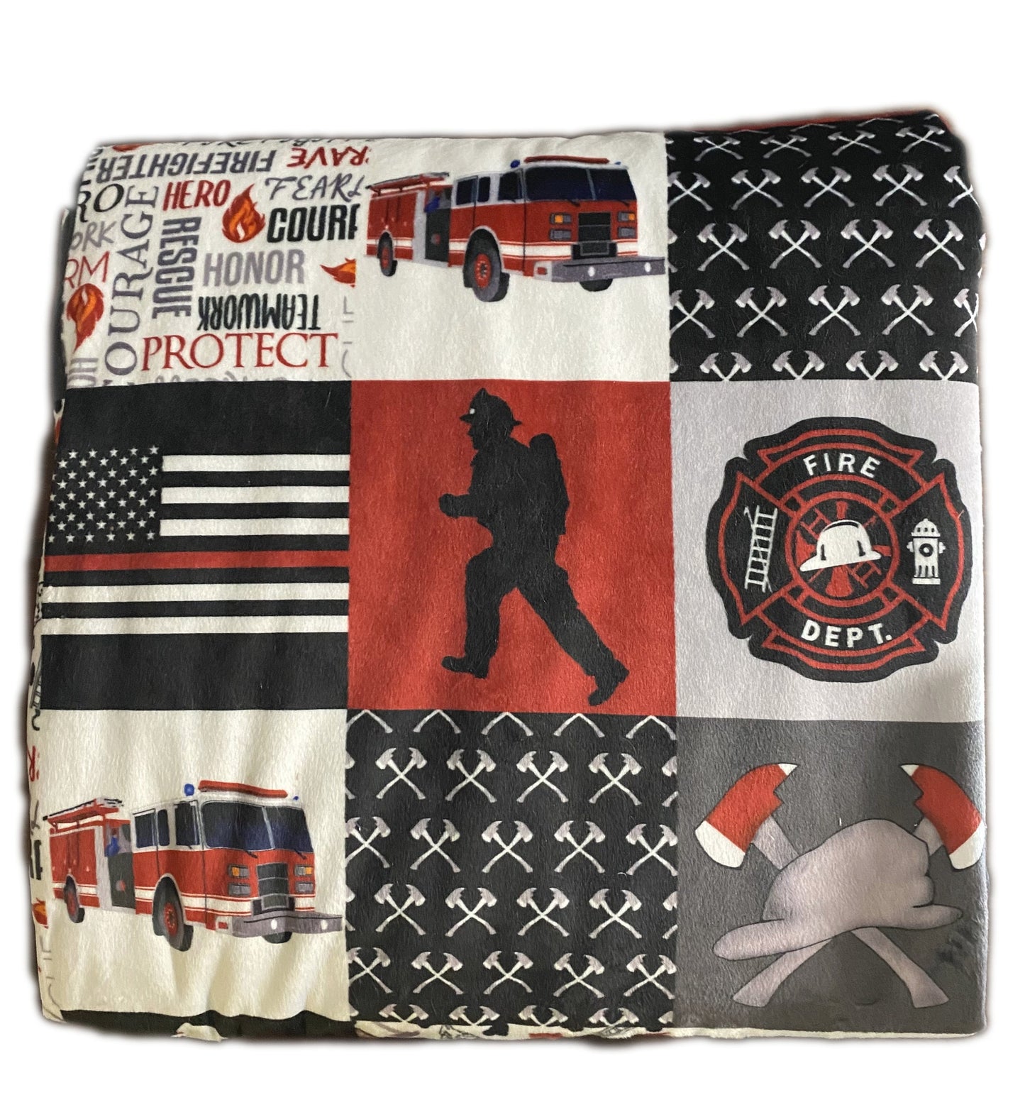 Minky Fireman Blanket, Faux Fur Fireman Blanket, Personalized Firefighter Throw Blanket,  Fire Truck Minky Blanket