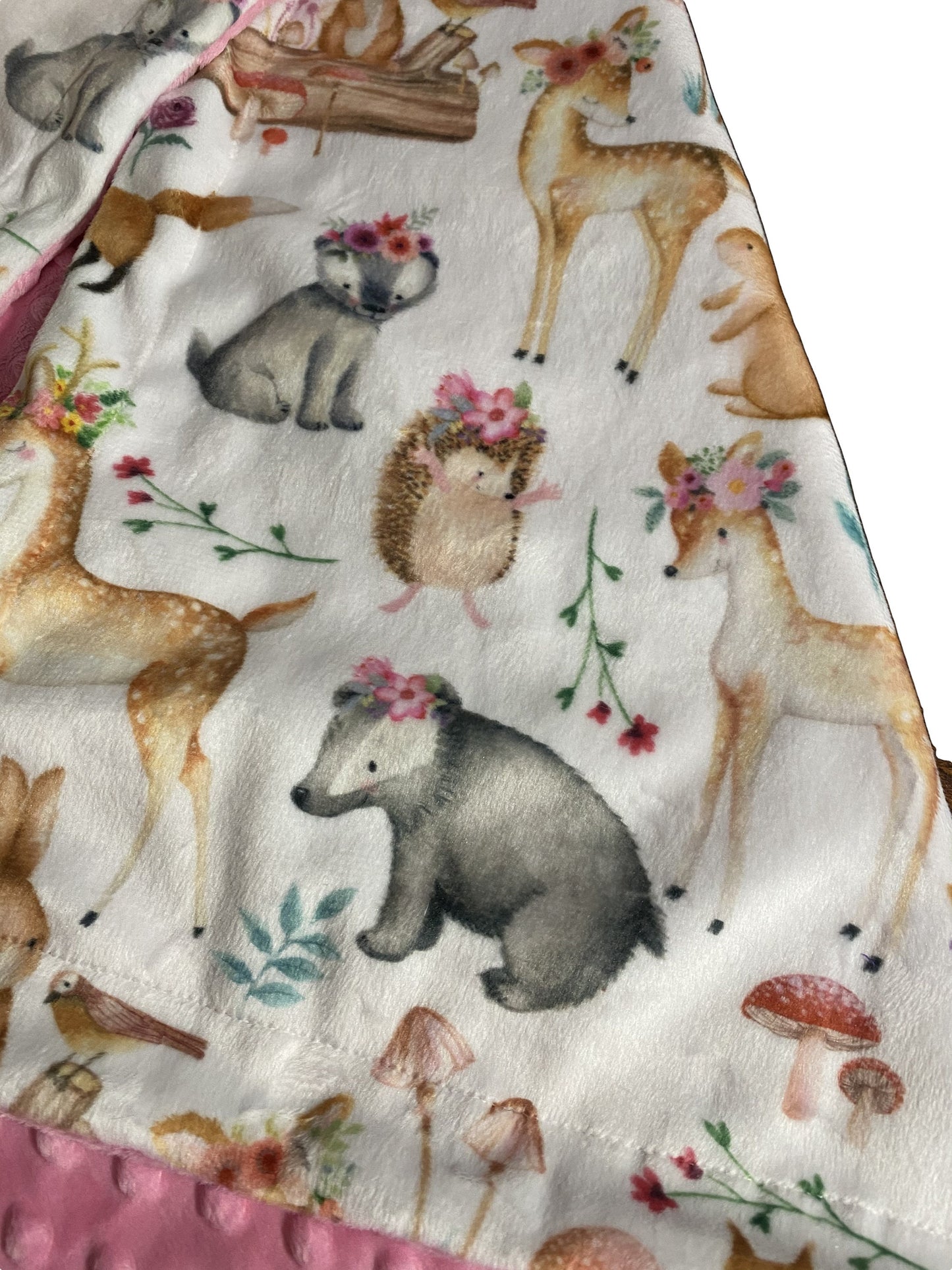 Woodland Minky Baby Blanket, Personalized Baby Blanket for Baby Girl, Baby Animal Blanket, Baby Shower Gift