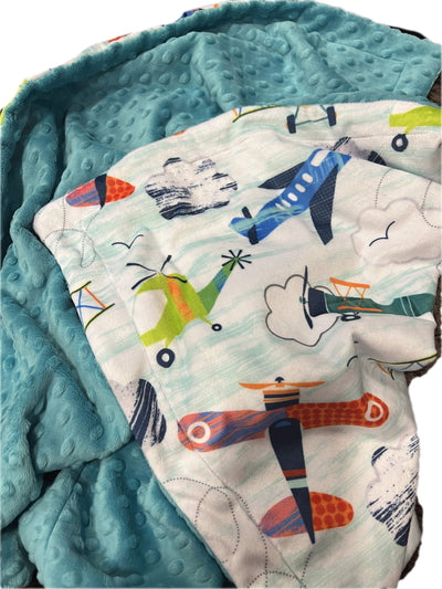 Minky Personalized Airplane Nursery Blanket ,Minky Baby Blanket, Baby Boy Airplane Blanket