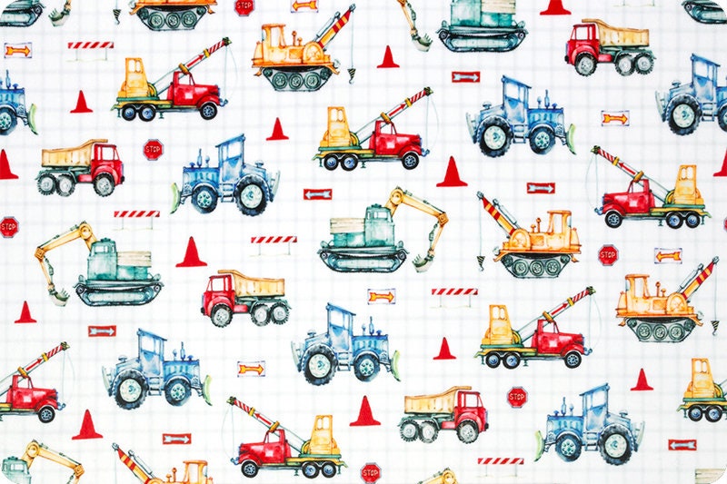 Construction Theme Minky Baby Blanket. Personalized Baby Boy Blanket Construction Equipment