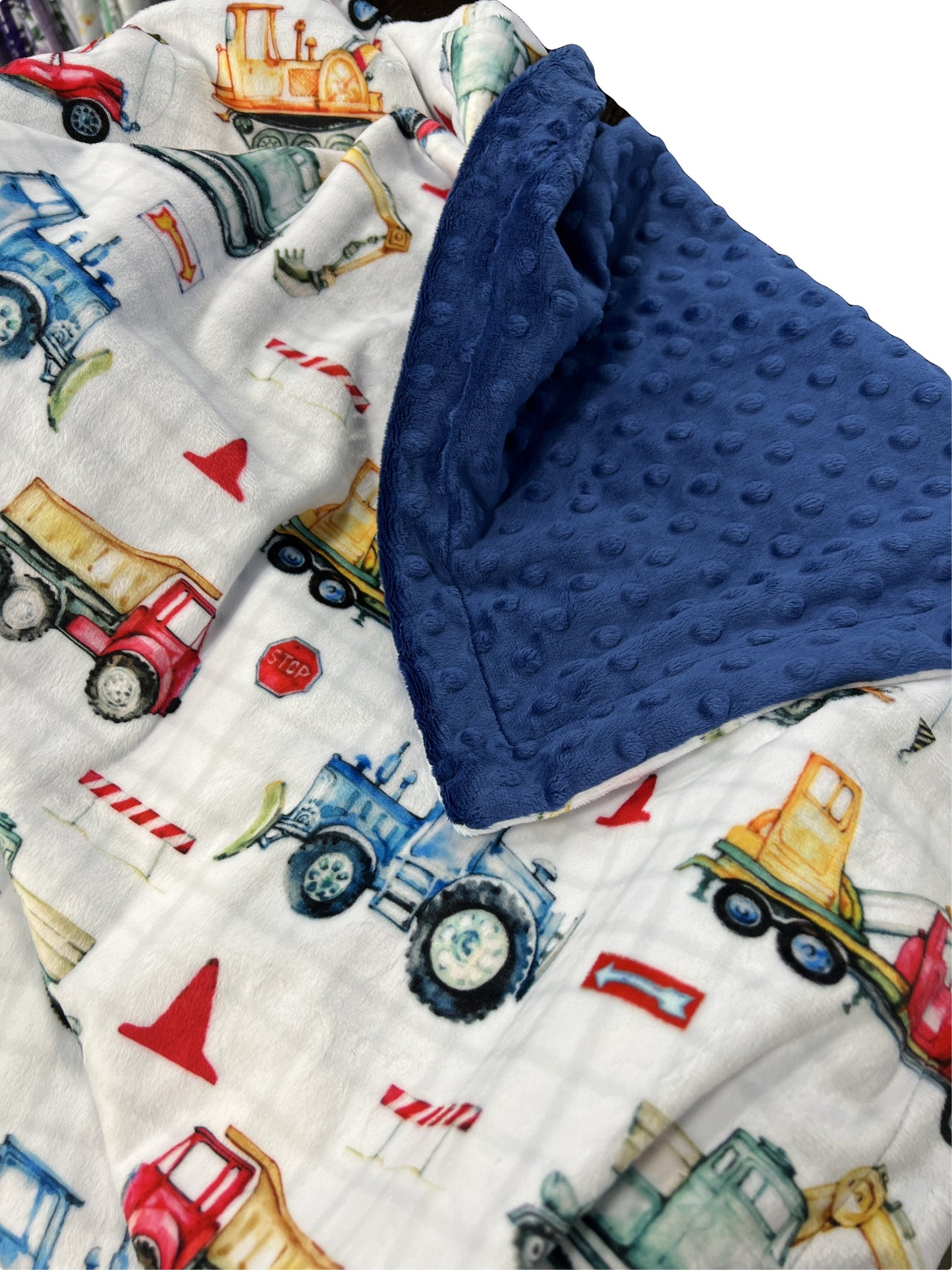 Construction Theme Minky Baby Blanket. Personalized Baby Boy Blanket Construction Equipment
