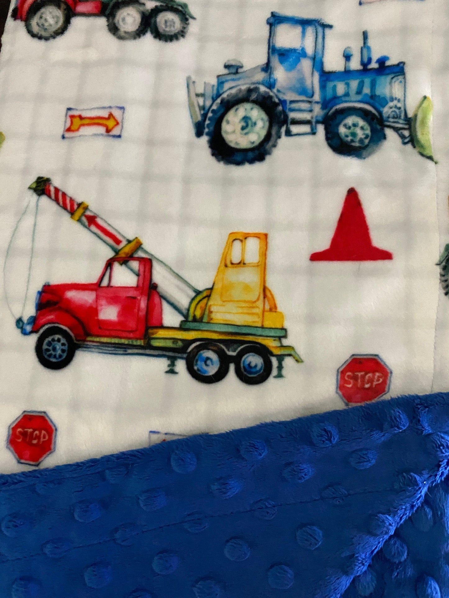 Construction Theme Minky Baby Blanket. Personalized Baby Boy Blanket Construction Equipment