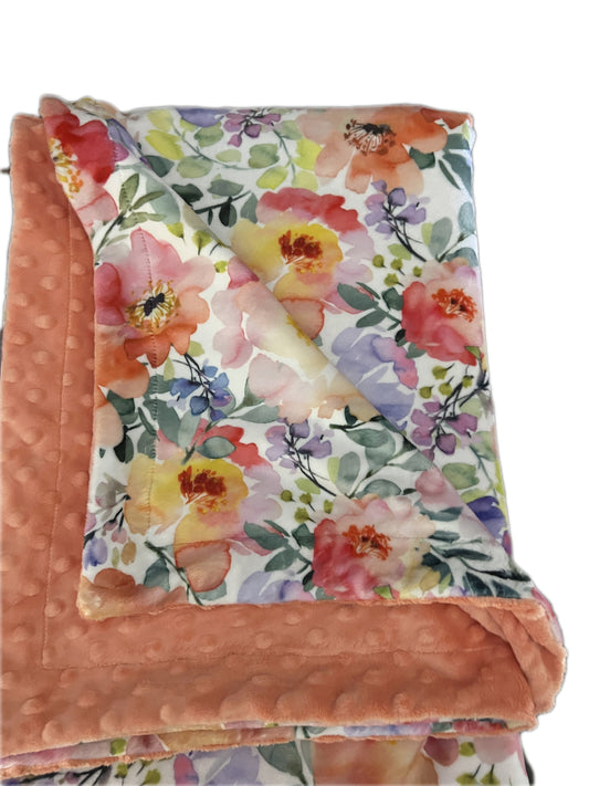 Floral Garden Minky Throw Blanket, Personalized Minky Blanket, Watercolor Floral Decor