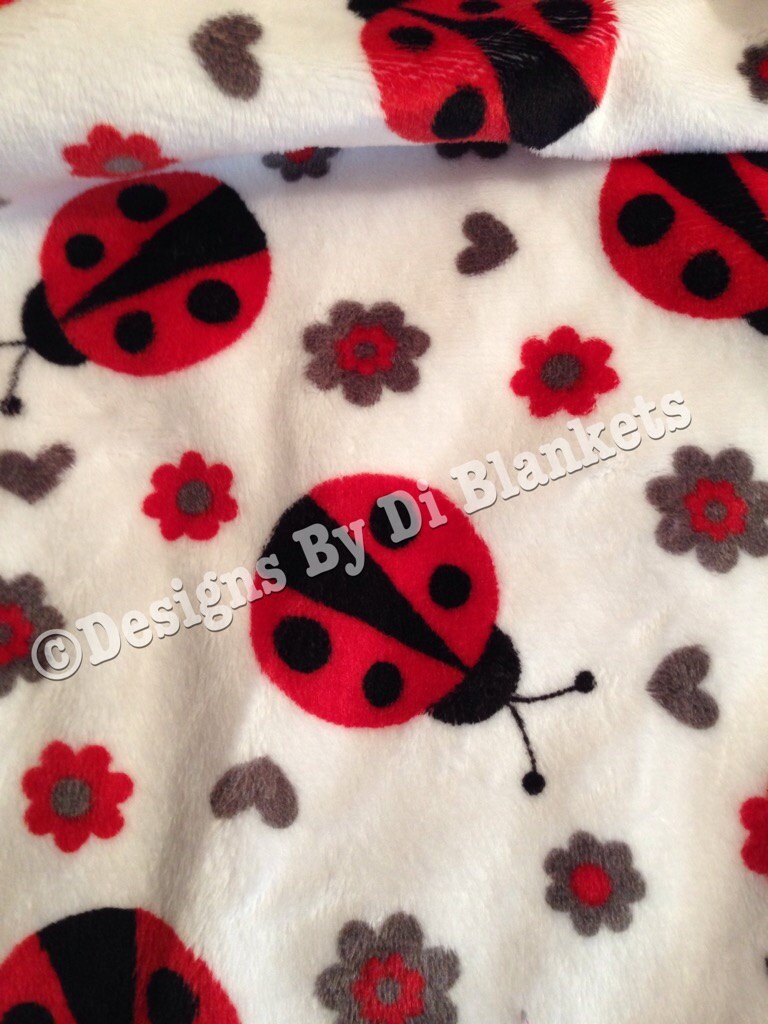 Minky Adult Throw Blanket,  Lady Bug Blanket, Red Ladybug, Dorm Room Blanket, Red Grey Blanket, Lady Bug Bedding, Throw Blanket 50 X 60 in